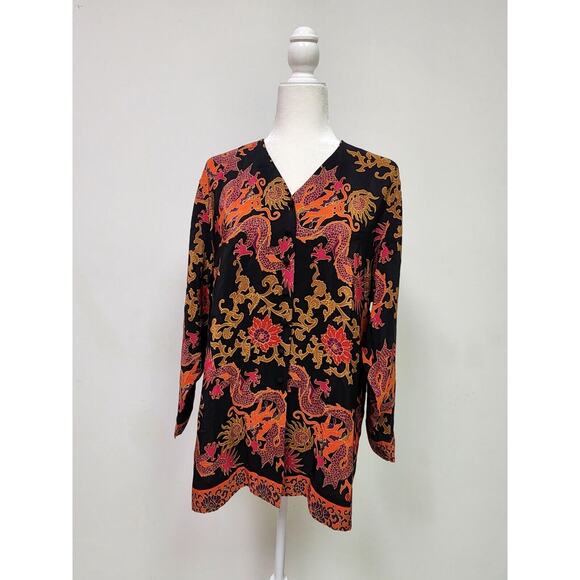 Mint DVF Diane Von Furstenberg Silk Assets Blouse Multi Color Asian Dragon S